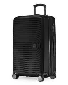 Medium-sized hard-shell suitcase in black with telescopic handle and TSA combination lock