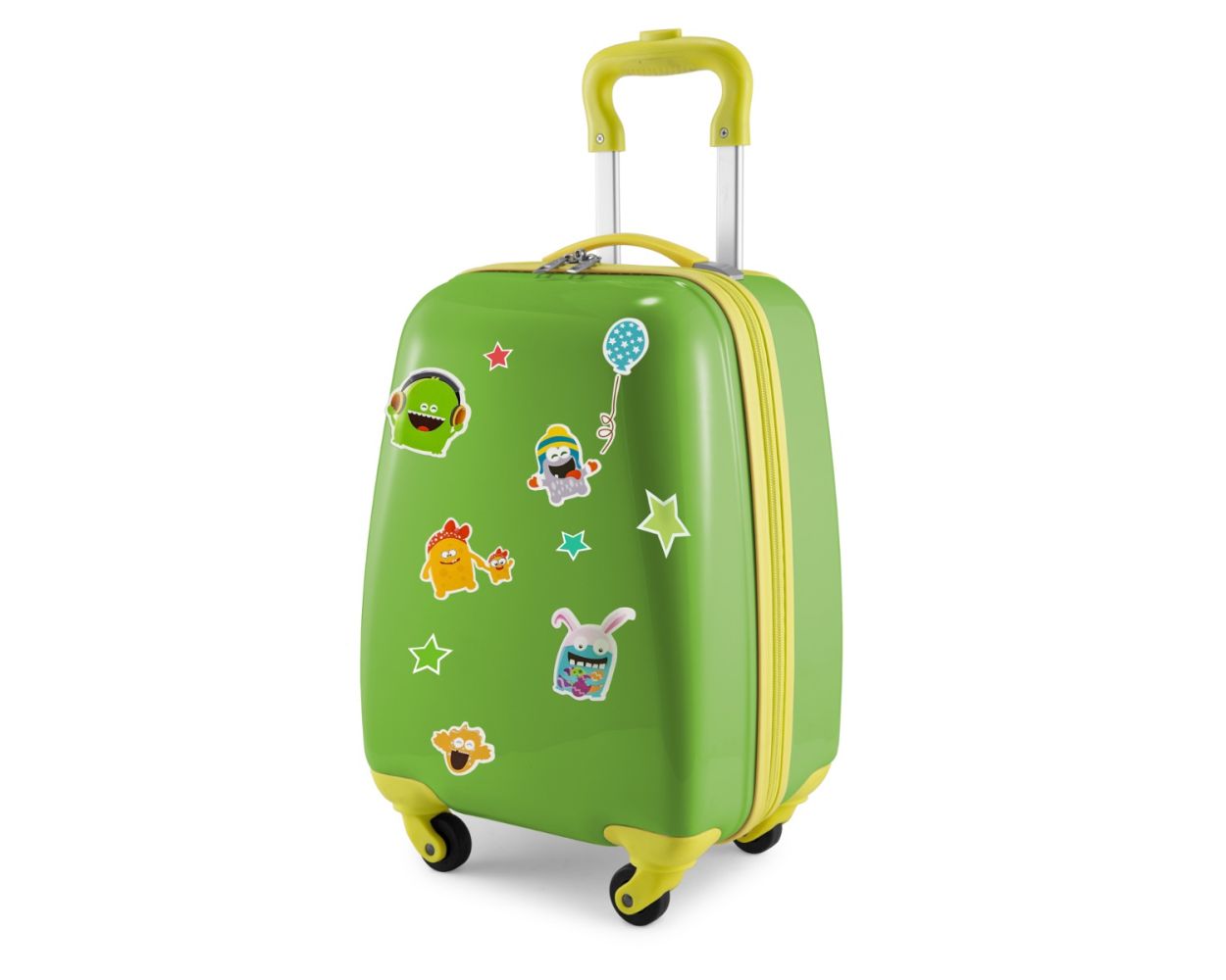 For Kids - Kindergepäck + reflektierende Aufkleber Monster, Kinderkoffer,  Hartschalenkoffer für Kinder, Handgepäck, 24 Liter, Apfelgrün