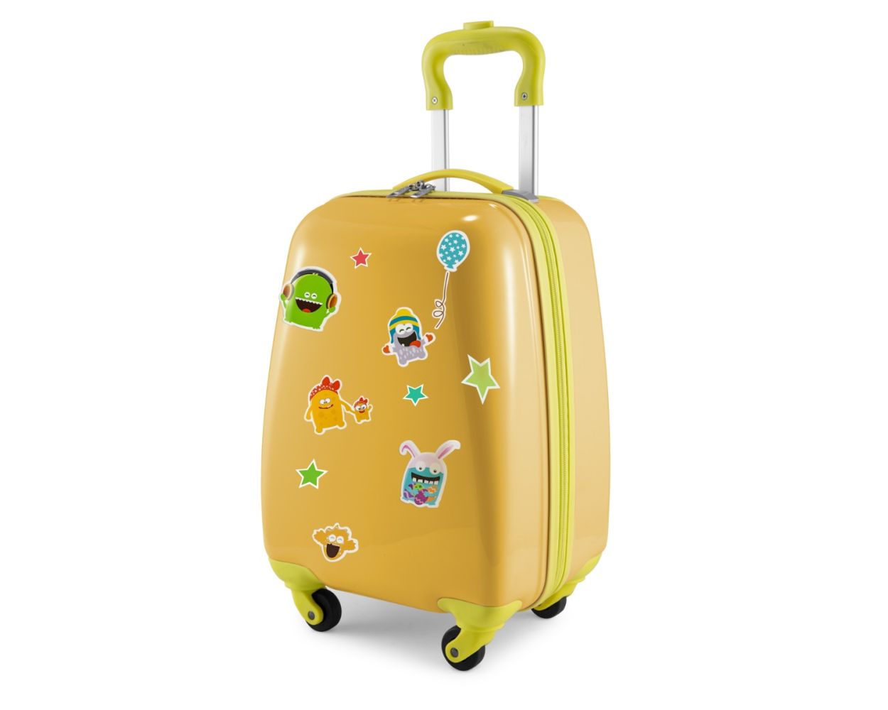 For Kids - Kindergepäck + reflektierende Aufkleber Monster, Kinderkoffer,  Hartschalenkoffer für Kinder, Handgepäck, 24 Liter, Gelb