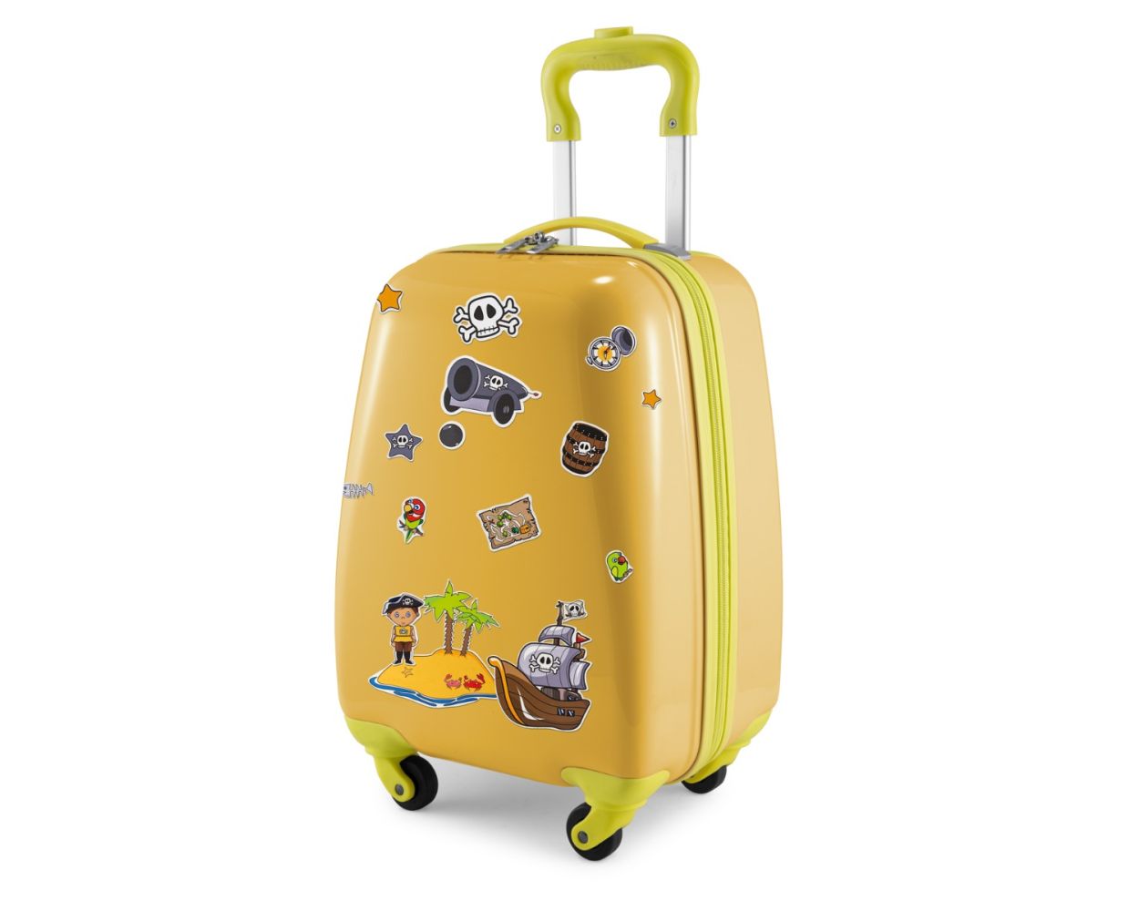 For Kids - Kindergepäck + reflektierende Aufkleber Piraten, Kinderkoffer,  Hartschalenkoffer für Kinder, Handgepäck, 24 Liter, Gelb
