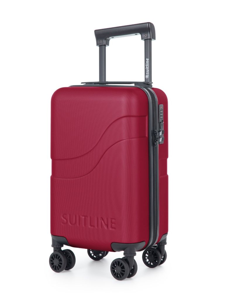 Suitline Clix-Lite Handgepäckkoffer in Burgund mit vier Doppelrollen und Teleskopgriff