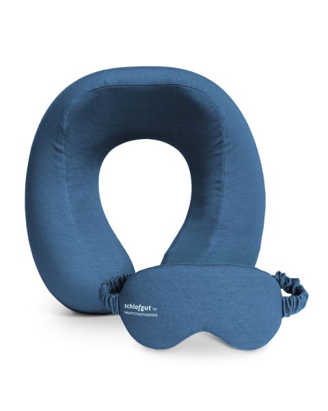 Reise-Komfort-Set mit Schlafmaske und Memory Foam Nackenkissen.