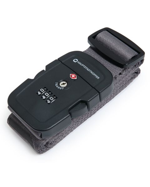 Gepäckgurt in Graphit mit TSA-Schloss, längenverstellbar für alle Koffergrößen.