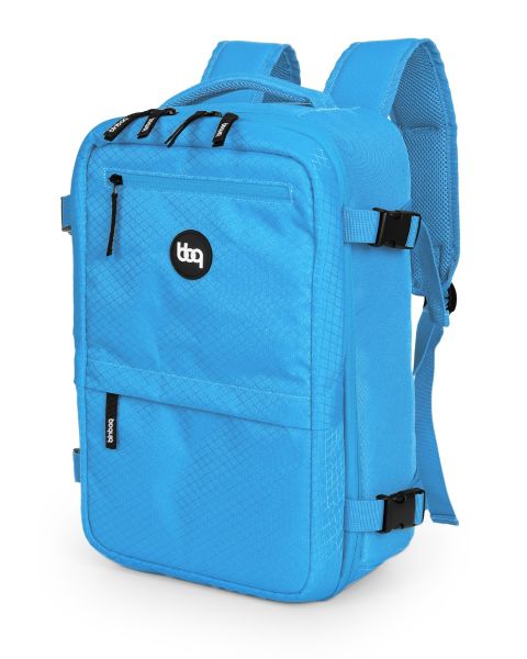 BLNBAG M6 Handgepäck Rucksack Iceblue – Vorderansicht des Kabinenrucksacks für Freigepäck (40x20x25 cm).
