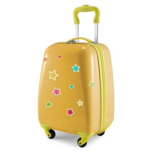 süß Reise Koffer mit Aufkleber. ein Reisende Tasche. Gepäck Tasche