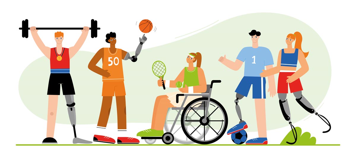 Happy athletes with disabilities. Flat vector illustration Von Ксения Громова